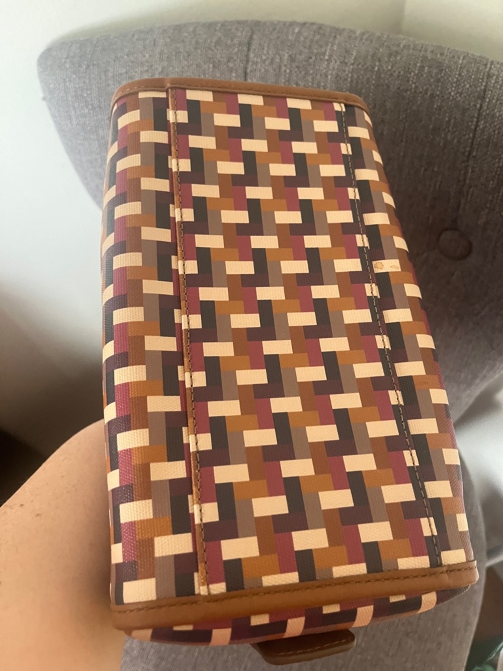Fossil Multicolor Woven Satchel with Brown Trim, EUC - Picture 6 of 6